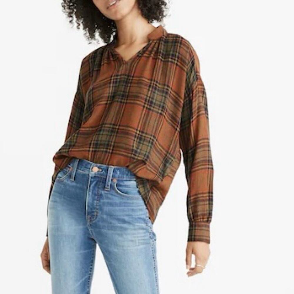 Madewell Size M L Highroad Popover Shirt Chestnut Plaid Oversized F9375